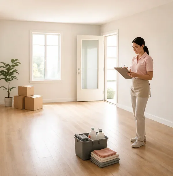 Cleaning supplies prepared in an orderly home