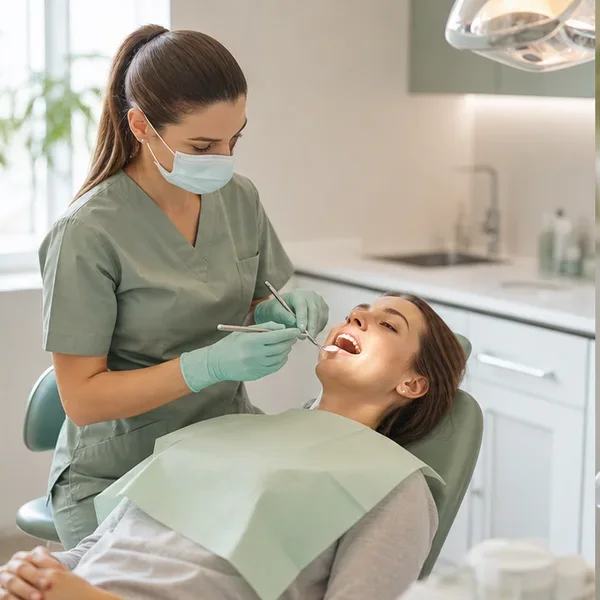Dental care taking place in a clean treatment room