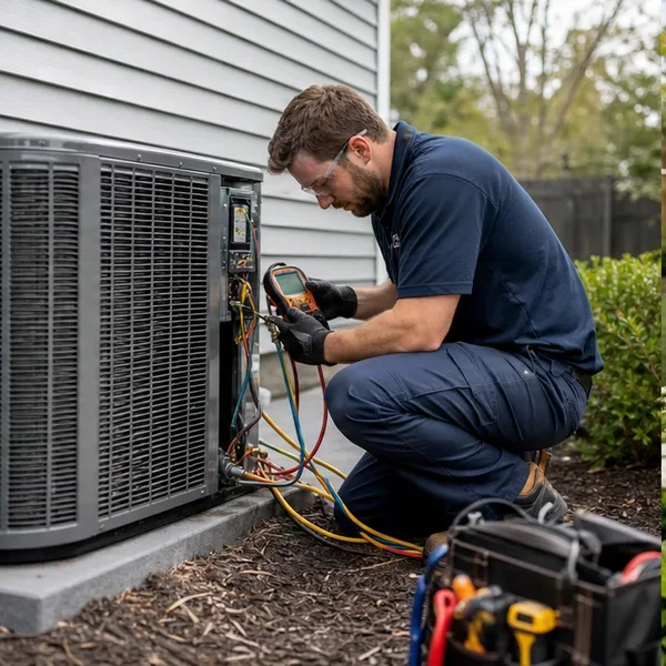 Technician servicing equipment with professional tools