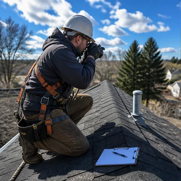 Construction professional inspecting exterior work