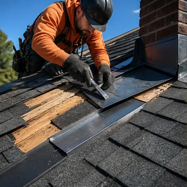 Close view of roof construction materials